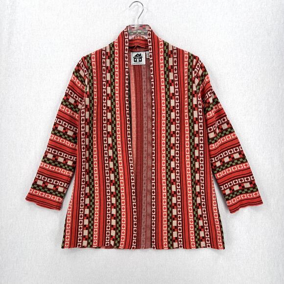 STORYBOOK KNITS Cardigan Sweater Womens Small Orange Brown Geometric Pattern - Picture 1 of 14